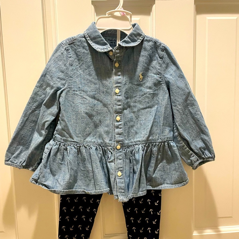 Ralph Lauren Denim Shirtdress & anchor leggings size 24Months